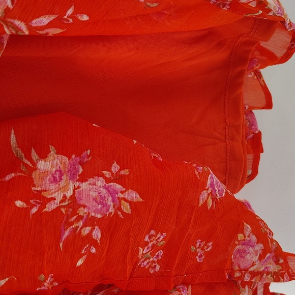 Vince Camuto Orange Floral Dress Size XL Sheer Long Sleeve Flowy V Neck Tiered - Picture 9 of 12